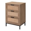 Maklaine 3-Drawer Coastal Wood and Rattan Iron Side Table in Brown