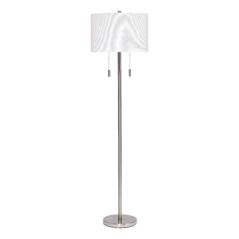 Maklaine Hand-Finished Iron Metal Floor Lamp With Linen Shade in Silver