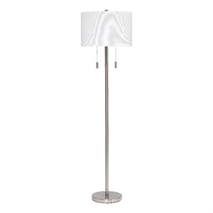 Maklaine Hand-Finished Iron Metal Floor Lamp With Linen Shade in Silver
