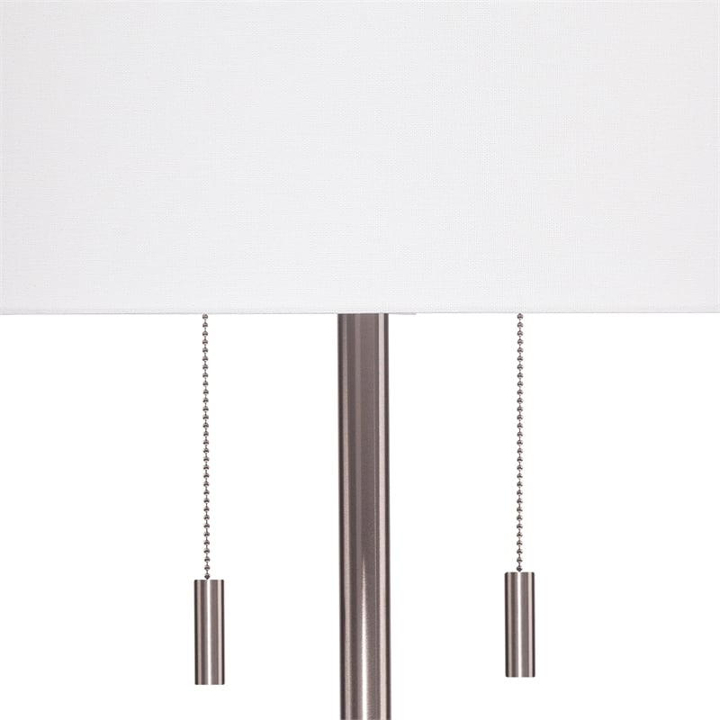 Maklaine Hand-Finished Iron Metal Floor Lamp With Linen Shade in Silver