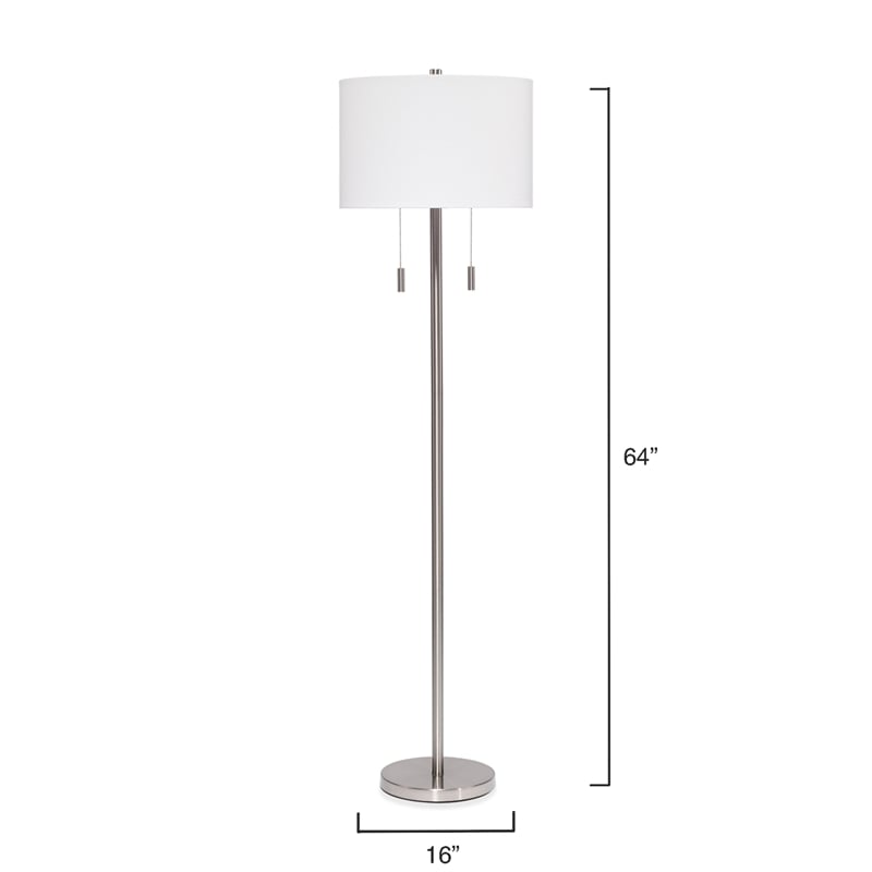 Maklaine Hand-Finished Iron Metal Floor Lamp With Linen Shade in Silver