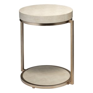 Maklaine Faux Shagreen Leather and Iron Accent Side Table in Ivory
