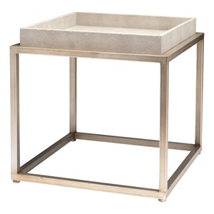 Maklaine Faux Shagreen Leather and Iron Accent Side Table in Cream