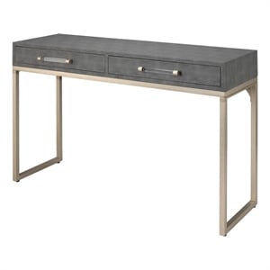 Maklaine 2-Drawer Faux Shagreen Leather and Iron Console Table in Gray