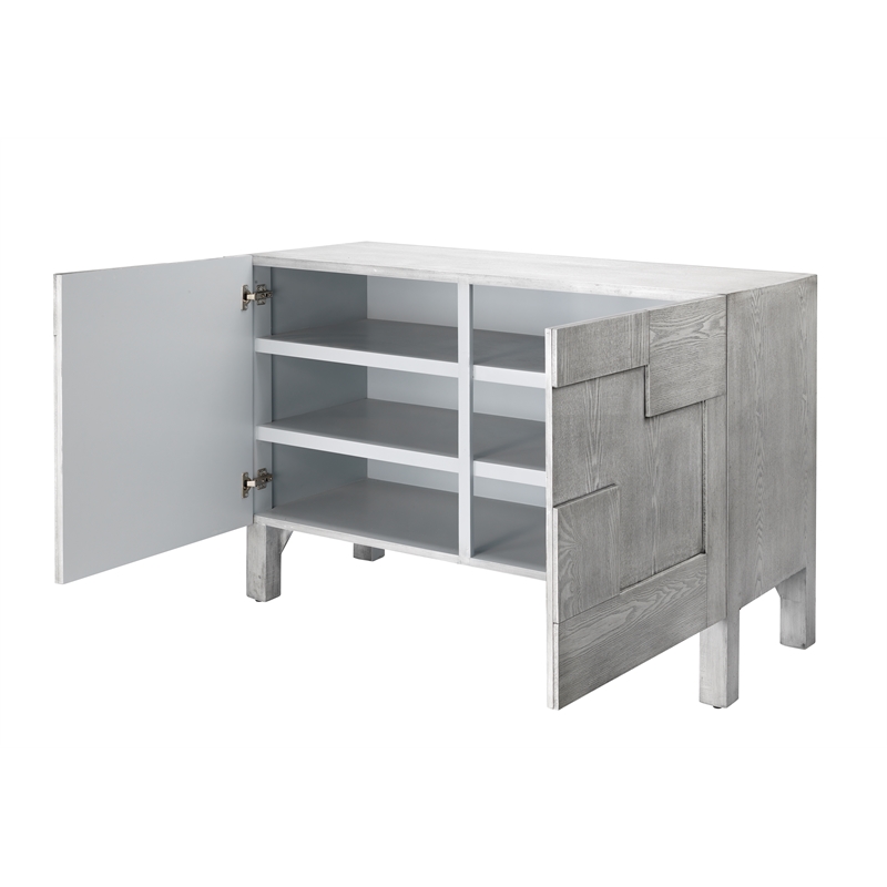 Maklaine 2-Door Geometric Engineered Wood Accent Chest in Gray Wash
