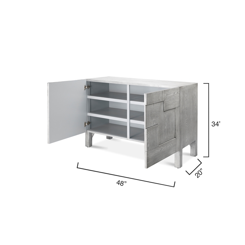 Maklaine 2-Door Geometric Engineered Wood Accent Chest in Gray Wash