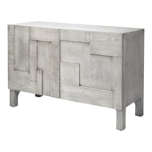Maklaine 2-Door Geometric Engineered Wood Accent Chest in Gray Wash