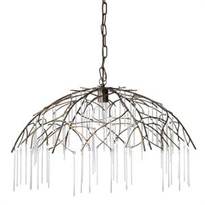 Maklaine 1-Light Hand-Forged Glass and Iron Metal Pendant in Antique Brass