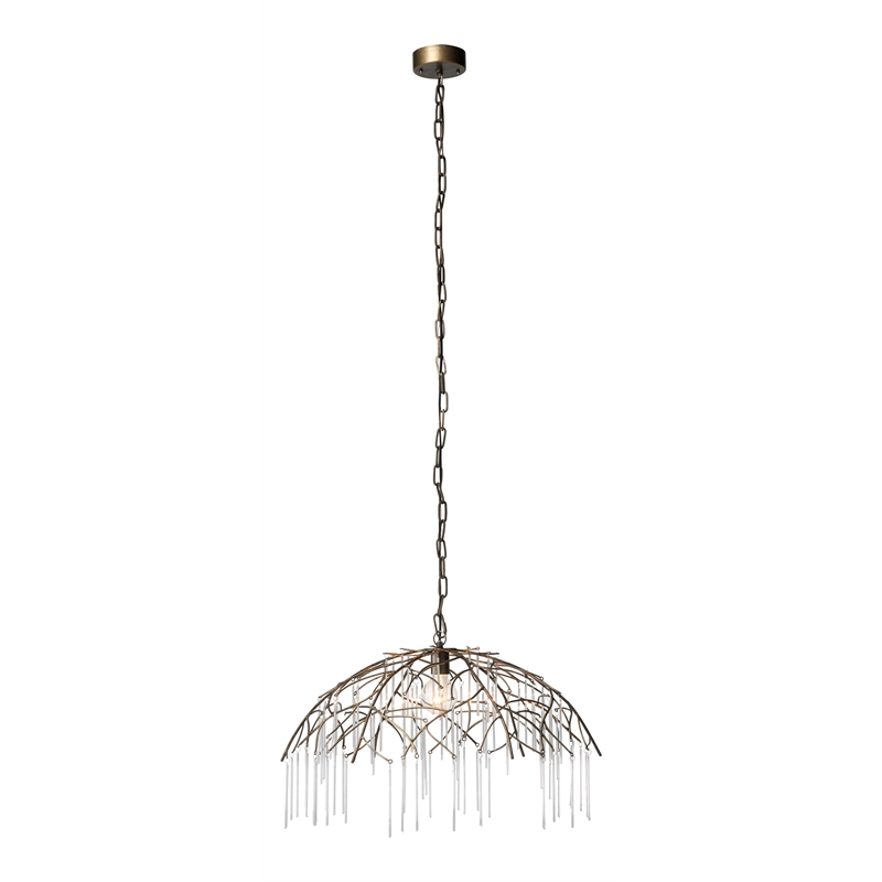 Maklaine 1-Light Hand-Forged Glass and Iron Metal Pendant in Antique Brass