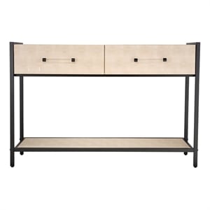 Maklaine Faux Shagreen Leather and Iron 2-Drawer Console Table in Taupe
