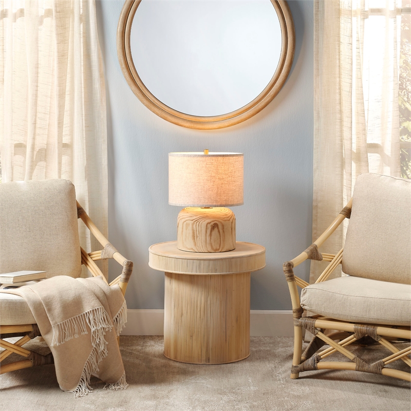 Maklaine Contemporary Handcrafted Bamboo Ribbed Side Table in Natural
