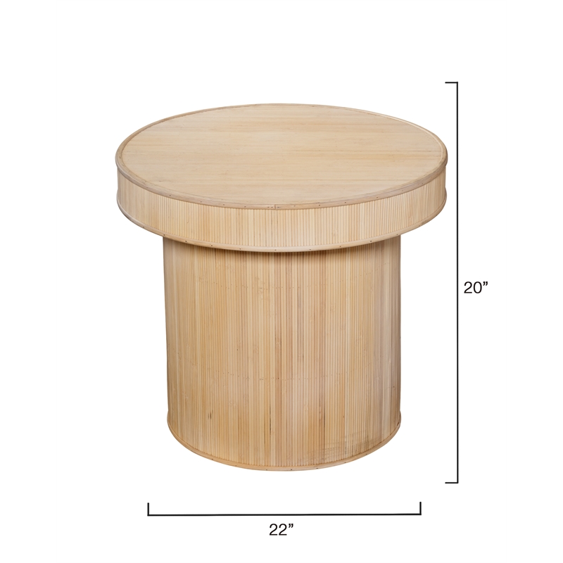 Maklaine Contemporary Handcrafted Bamboo Ribbed Side Table in Natural