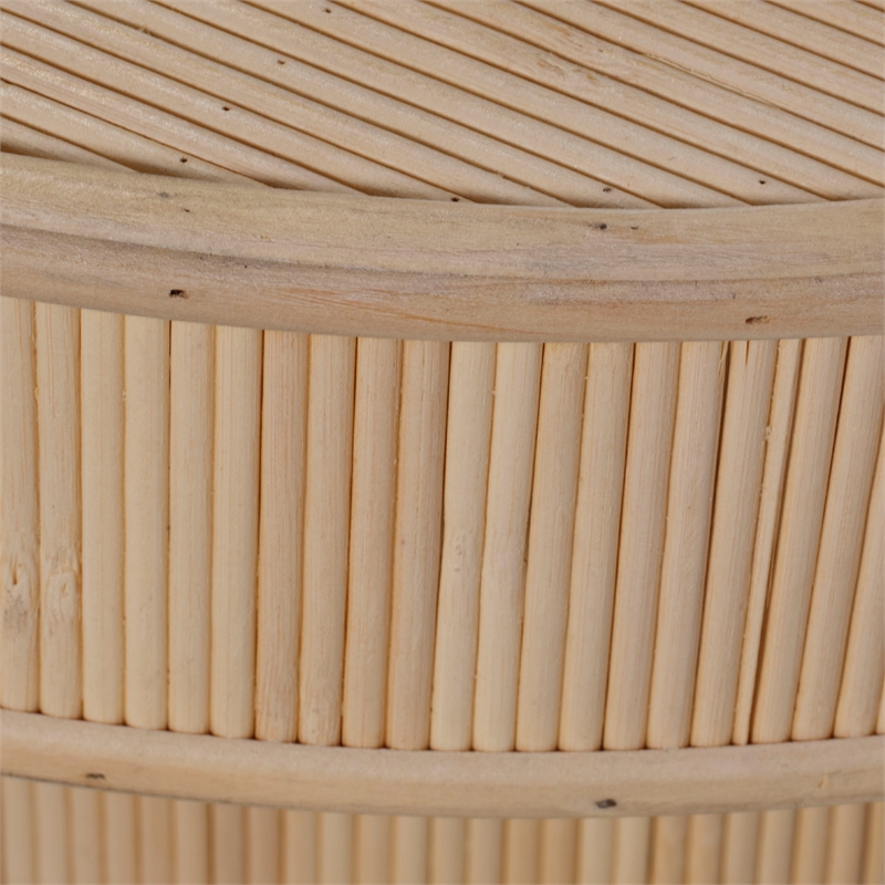 Maklaine Contemporary Handcrafted Bamboo Ribbed Side Table in Natural