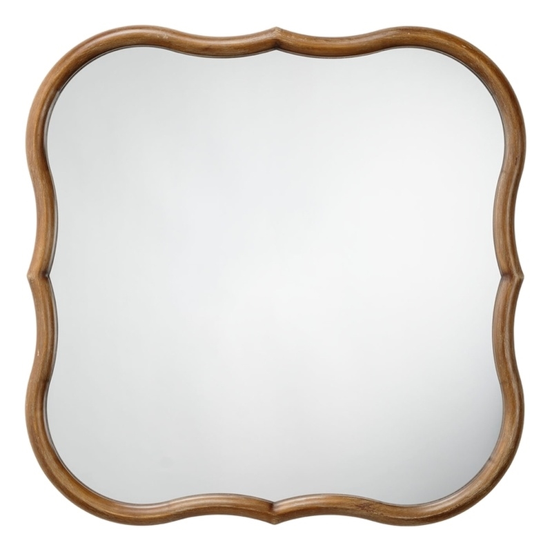 Maklaine Handcrafted MDF Wood Decorative Wall Mirror in Natural