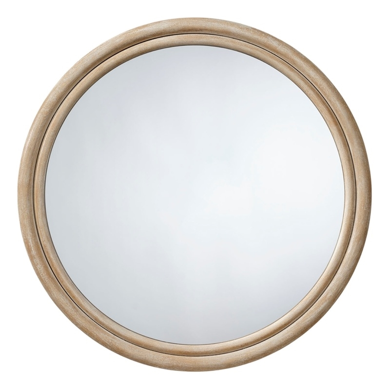 Maklaine Handcrafted Double-Banded Round Wood Wall Mirror in Natural