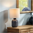 Maklaine Handmade Indigo Patterned Ceramic Table Lamp With Linen Shade