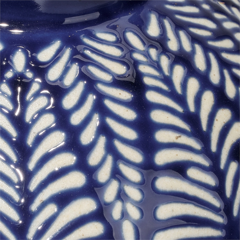 Maklaine Handmade Indigo Patterned Ceramic Table Lamp With Linen Shade
