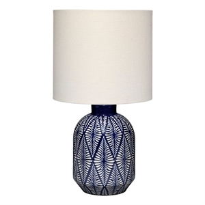 Maklaine Handmade Indigo Patterned Ceramic Table Lamp With Linen Shade