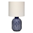 Maklaine Handmade Indigo Patterned Ceramic Table Lamp With Linen Shade