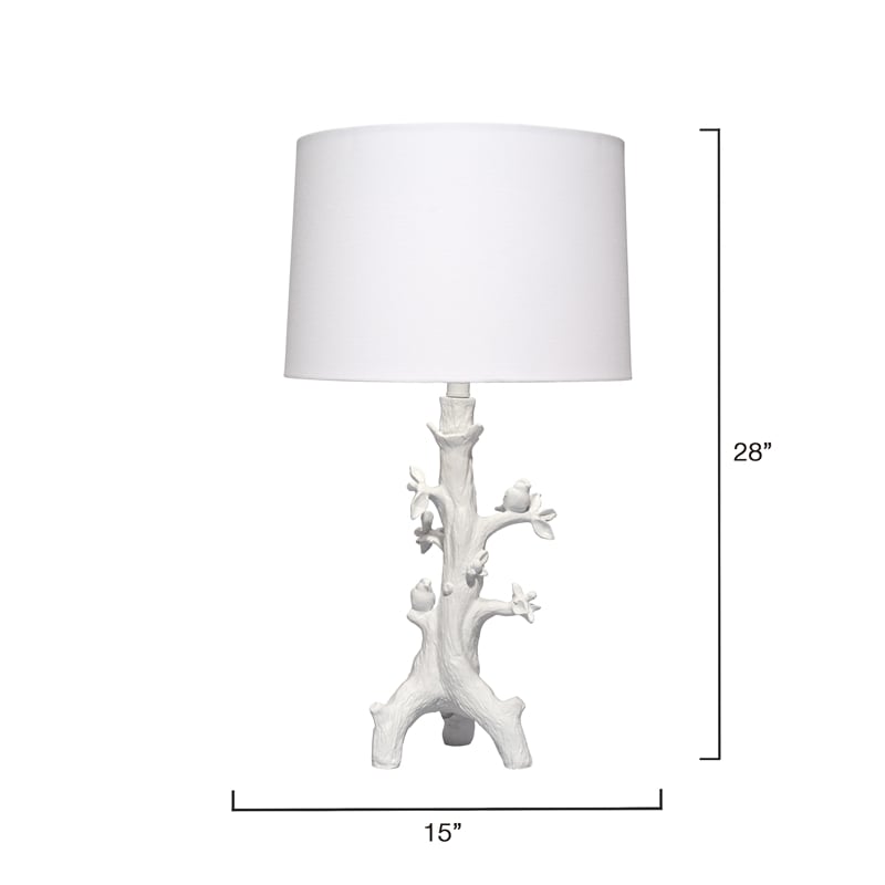 Maklaine Handcrafted Resin Songbird Table Lamp With Linen Shade in White