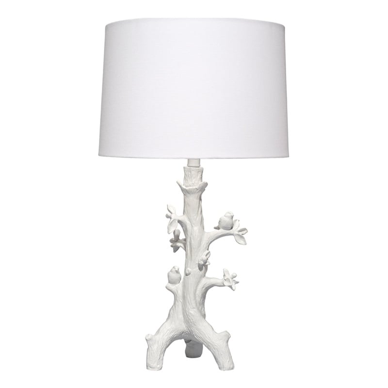 Maklaine Handcrafted Resin Songbird Table Lamp With Linen Shade in White