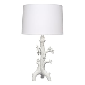 Maklaine Handcrafted Resin Songbird Table Lamp With Linen Shade in White
