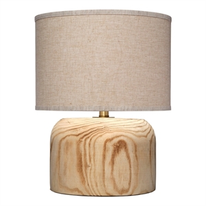 Maklaine Hand-Carved Paulownia Wood Table Lamp With Linen Shade in Natural