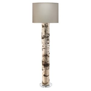 Maklaine Birch Veneer Cylindrical Resin Floor Lamp With Linen Shade in Natural