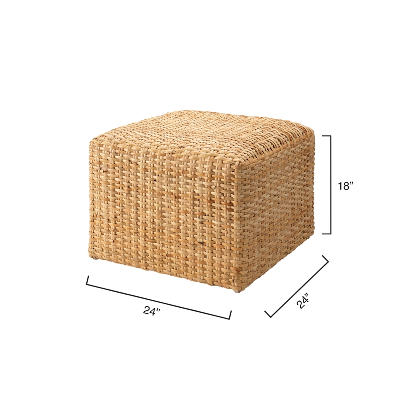 Maklaine Contemporary Handwoven Natural Rattan Large Ottoman in Cream