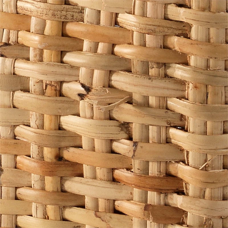 Maklaine Contemporary Handwoven Natural Rattan Large Ottoman in Cream