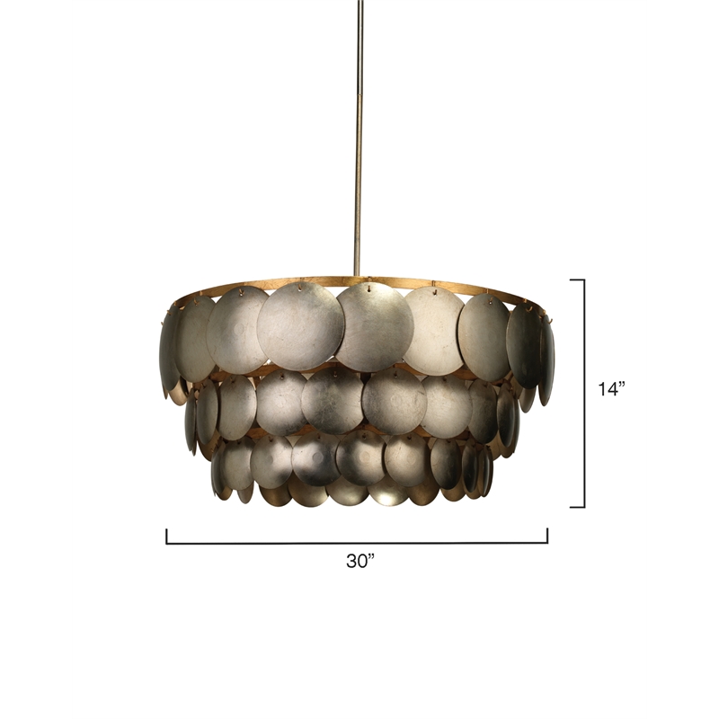 Maklaine Hand-Leafed Iron Metal 3-Tier Disk Chandelier in Champagne Gold