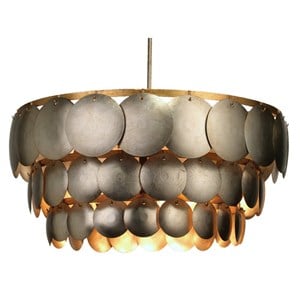 Maklaine Hand-Leafed Iron Metal 3-Tier Disk Chandelier in Champagne Gold