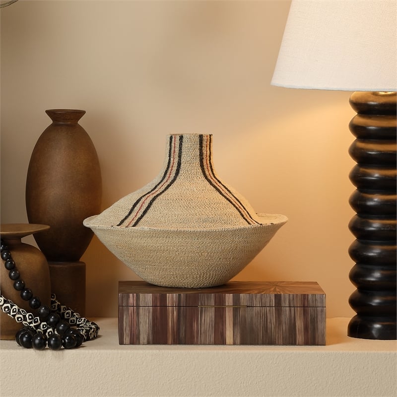 Maklaine Handwoven Seagrass and Jute Small Decorative Basket in Natural