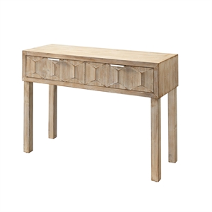 Maklaine 2-Drawer Hexagonal Pattern Wood Console Table in Gray Wash