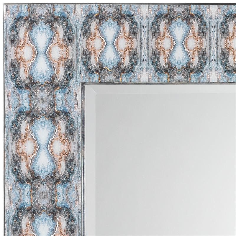 Maklaine Paper and Lacquer Beveled Inkblot Wall Mirror in Indigo Blue