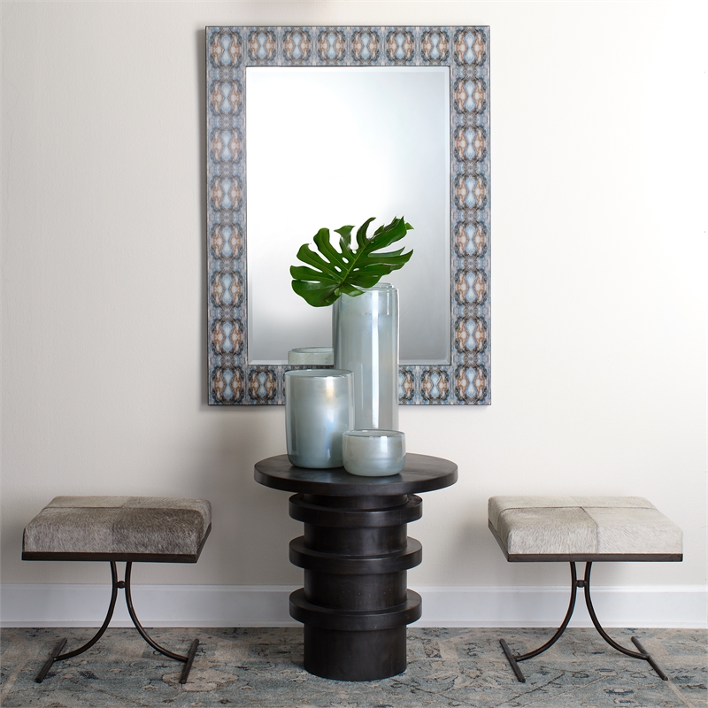 Maklaine Paper and Lacquer Beveled Inkblot Wall Mirror in Indigo Blue