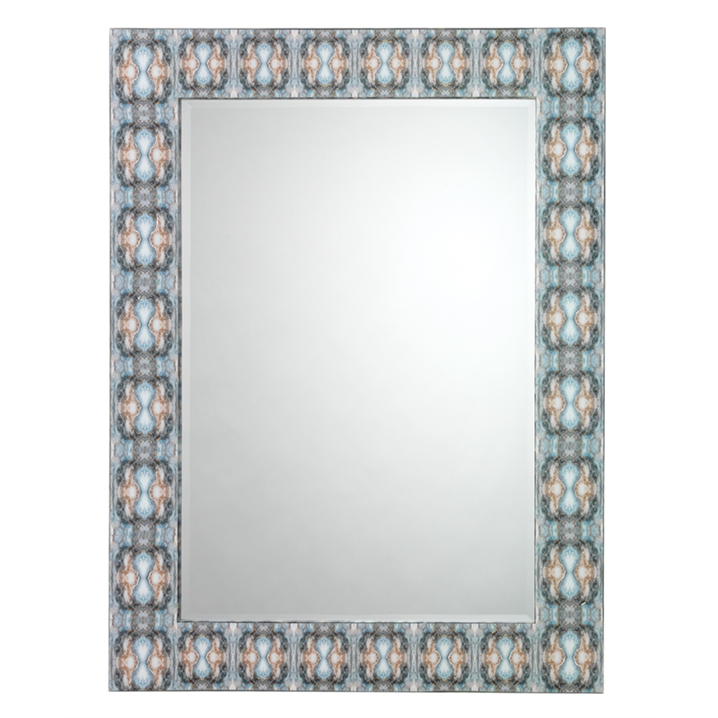Maklaine Paper and Lacquer Beveled Inkblot Wall Mirror in Indigo Blue