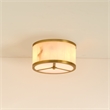 Maklaine Small Alabaster and Brass Flush Mount Ceiling Light in White