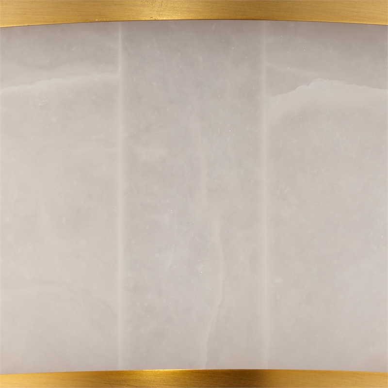 Maklaine Small Alabaster and Brass Flush Mount Ceiling Light in White