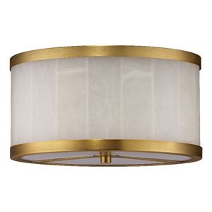 Maklaine Small Alabaster and Brass Flush Mount Ceiling Light in White
