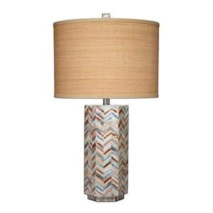 Maklaine Mother of Pearl Mosaic Table Lamp With Raffia Shade in Multi