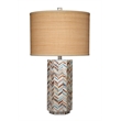 Maklaine Mother of Pearl Mosaic Table Lamp With Raffia Shade in Multi