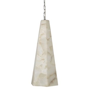 Maklaine Tall Hexagon Alabaster Stone 1-Light Pendant in White