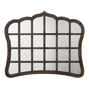 Maklaine Hand-Carved Wood Rustic Window Wall Mirror in Antique Brown