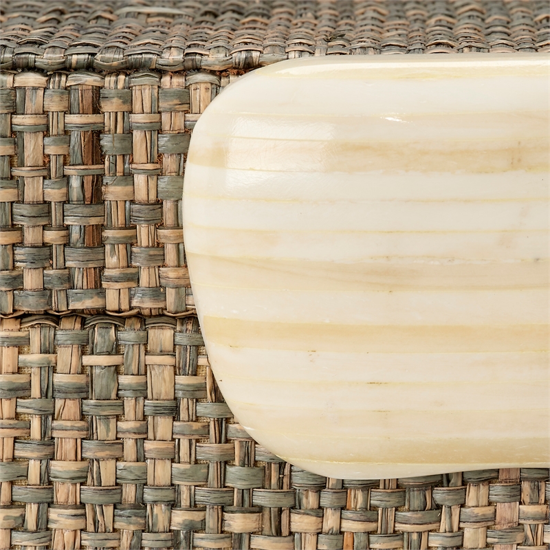 Maklaine Contemporary Raffia and Bone Decorative Storage Box in Gray