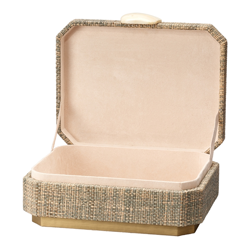 Maklaine Contemporary Raffia and Bone Decorative Storage Box in Gray