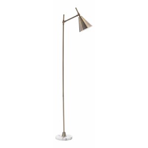 Maklaine 63.5&quot Marble Base Metal Floor Lamp in Brass and White