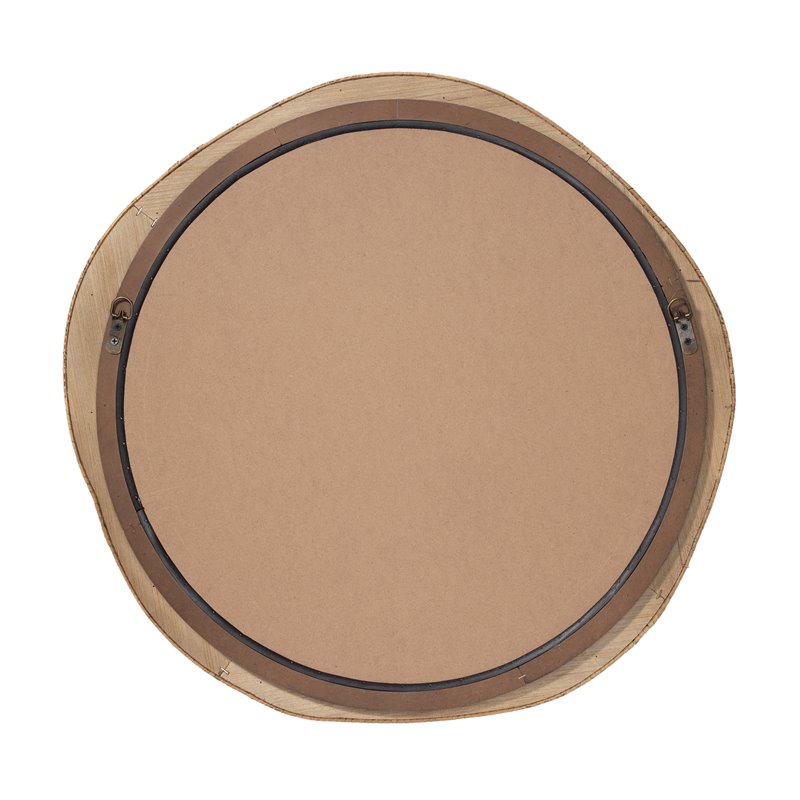 Maklaine Handcrafted Wood and Rattan Coastal Wall Mirror in Beige/Cream