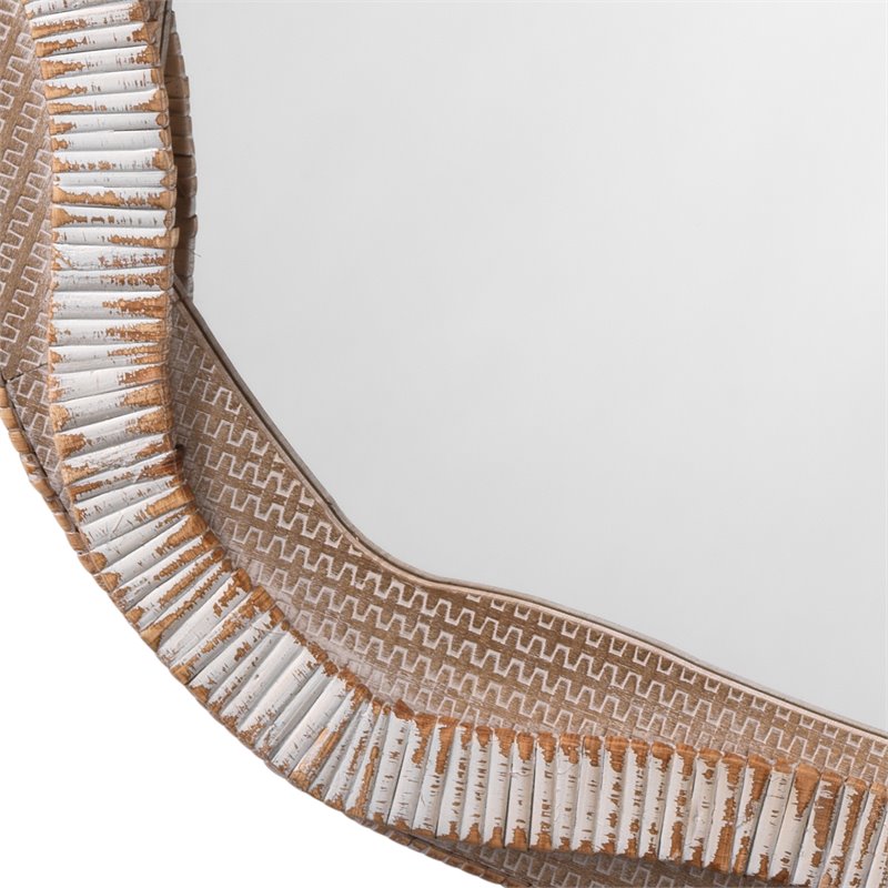 Maklaine Handcrafted Wood and Rattan Coastal Wall Mirror in Beige/Cream