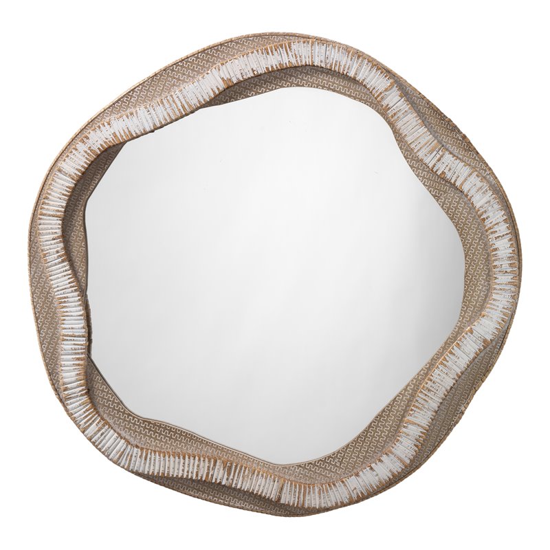 Maklaine Handcrafted Wood and Rattan Coastal Wall Mirror in Beige/Cream